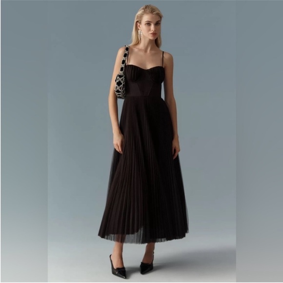 Anthropologie Hutch Dress Amara Tulle Bustier Midi in Chocolate Brown - Picture 4 of 9